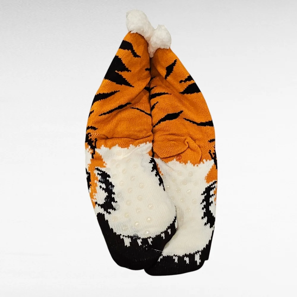 Tiger Sherpa Lined Slipper Socks Non Skid One Size Mens